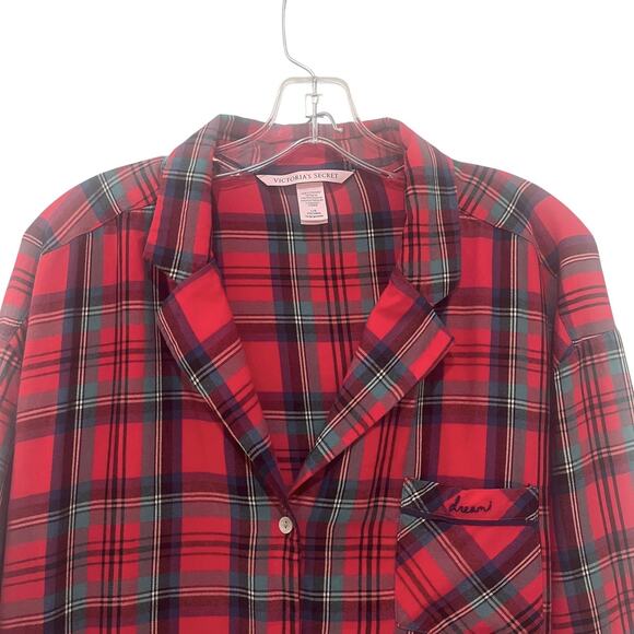 Victoria's Secret Pajama Set Womens Large Red Plaid Button Top Drawstring Pants - Picture 4 of 12